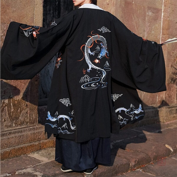 Kimono noir pour homme, longueur généreuse et confortable