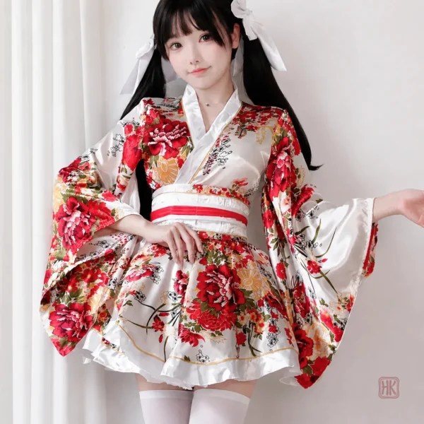 kimono-japonais-blanc-fleuri-rouge-1 Kimono Japonais Blanc Fleuri Rouge