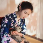 Kimono élégant en teintes bleues pour femme