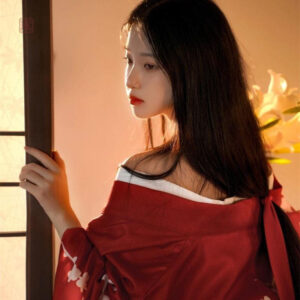 Kimono femme en rouge, confection artisanale japonaise