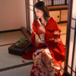 Robe kimono rouge pour femme, inspiration asiatique