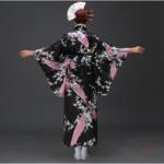 Vêtement japonais élégant pour femme, couleur noire
