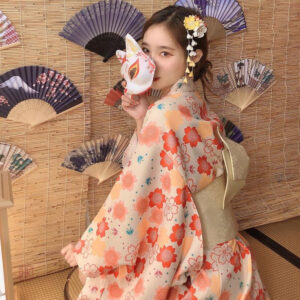 Kimono japonais femmes fleurs Kitsune