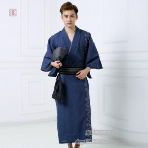 Kimono homme en coton bleu, style traditionnel japonais
