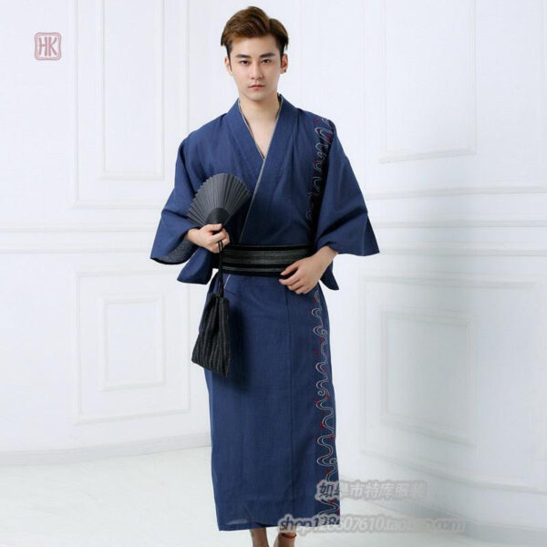 kimono-japonais-homme-coton-bleu-1 Kimono homme en coton bleu, style traditionnel japonais