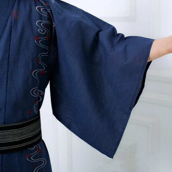 Vêtement japonais en coton, kimono bleu pour homme