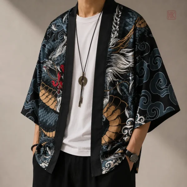 kimono-japonais-homme-court-dragon-1 Kimono Japonais Homme Court Dragon