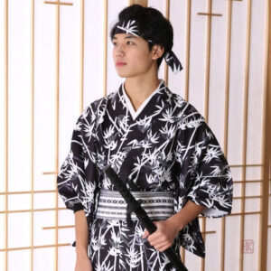 Kimono long noir, style japonais