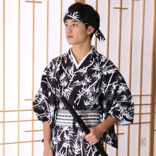 Kimono long noir, style japonais