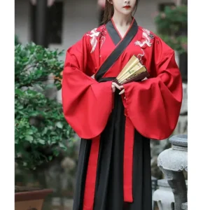Kimono Rouge et Noir pour femme en style japonais