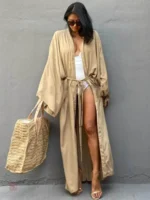 Kimono long beige pour femme
