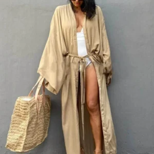 Kimono long beige pour femme