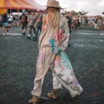 Kimono long beige à fentes pour femme