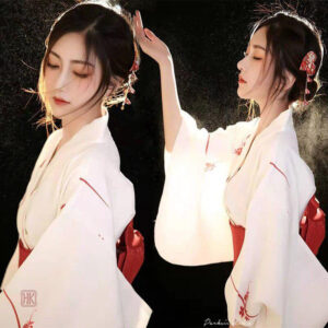 Kimono Long Blanc Nippon élégant en tissu léger
