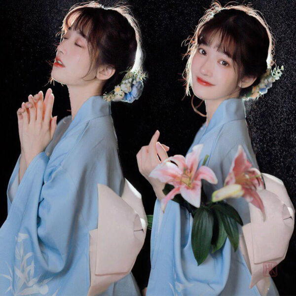 kimono-long-bleu-japonais-1 Kimono long bleu japonais pour femme