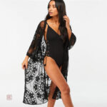 Kimono Long Dentelle Noir pour femme