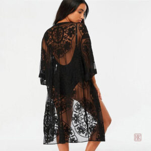 Kimono en dentelle noire, style élégant et féminin