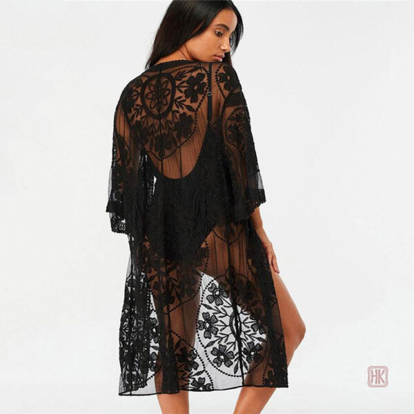 Kimono en dentelle noire, style élégant et féminin