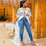 Kimono long floral pour femme