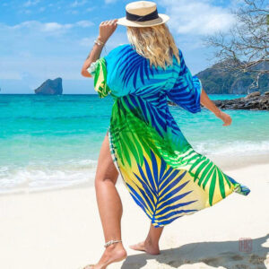 Kimono long avec motifs tropicaux