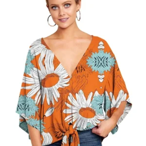 Kimono fleuri pour femme à manches courtes