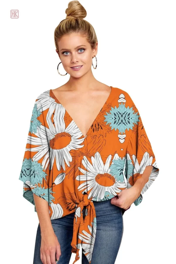 kimono-manche-courte-femme-fleuri-1 Kimono fleuri pour femme à manches courtes