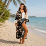 Veste Kimono Élégante avec Fentes et Imprimé Floral