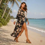 Kimono Femme Noir à Fleurs, Parfait pour un Look Chic