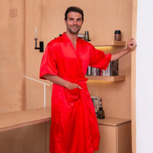 Peignoir kimono homme en orange, style décontracté et moderne
