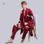 Kimono peignoir japonais rouge pour homme