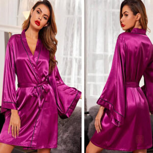 Vêtement de nuit féminin en satin, style kimono léger et fluide