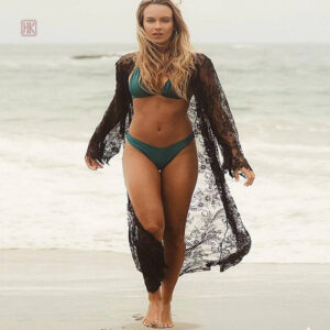 Kimono Plage Dentelle Noir Long pour femme