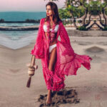 Kimono plage rouge pour femme