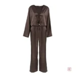 Pyjama femme en satin, couleur marron