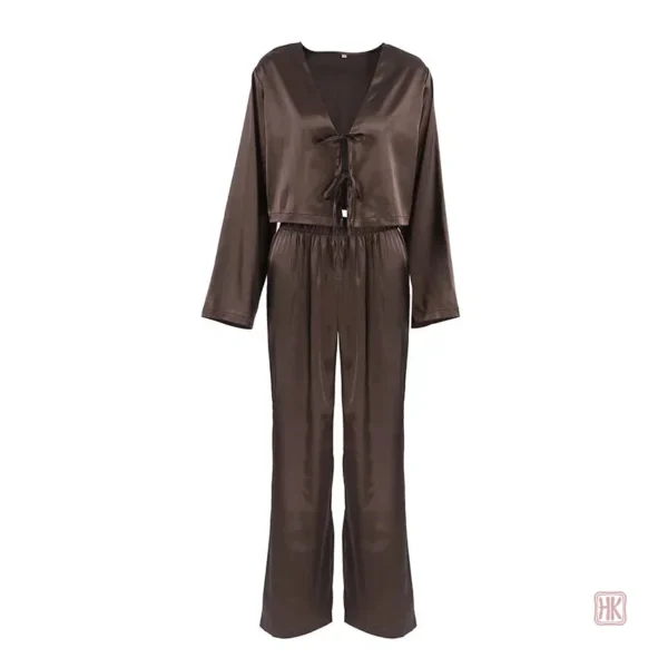 Pyjama femme en satin, couleur marron