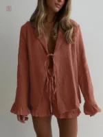 Pyjama kimono court en rose doux