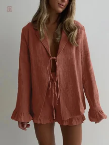 Pyjama kimono court en rose doux
