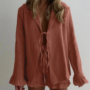 Pyjama kimono court en rose doux