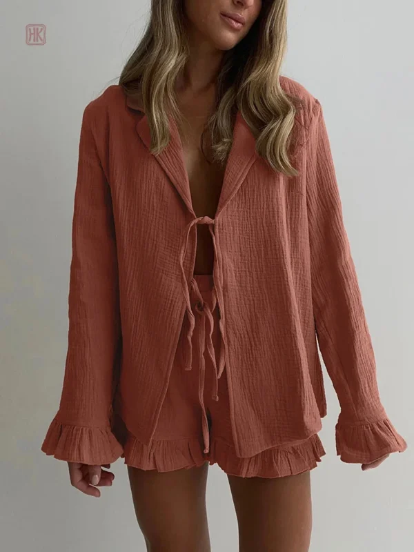Pyjama kimono court en rose doux