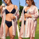 Vêtement féminin, kimono rose en satin léger