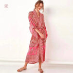 Kimono long, couleur rouge vibrante