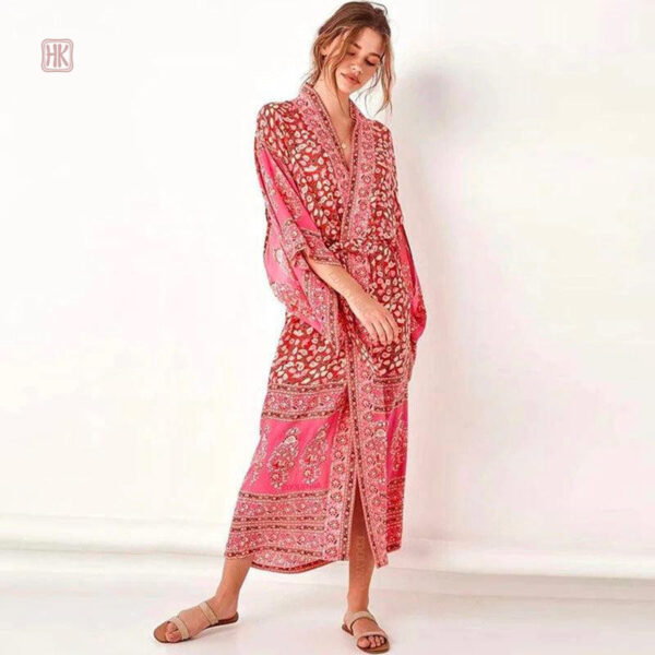Kimono long, couleur rouge vibrante