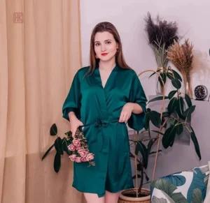 Peignoir Kimono élégant en satin vert