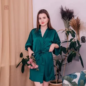 Peignoir Kimono élégant en satin vert