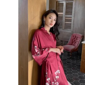Kimono Soyeux Rouge pour femme