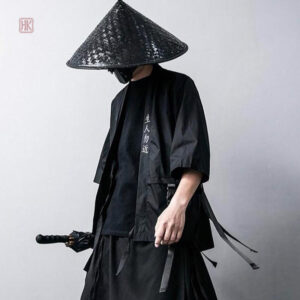 Veste kimono homme, motifs samouraï, coupe décontractée