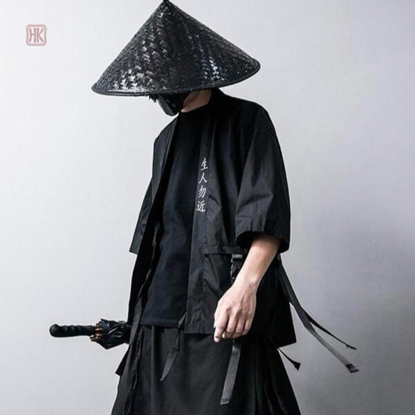 Veste kimono homme, motifs samouraï, coupe décontractée