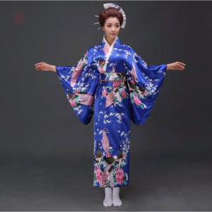 Kimono bleu traditionnel japonais pour femme
