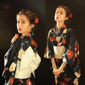 Kimono Noir Japonais Fleuri
