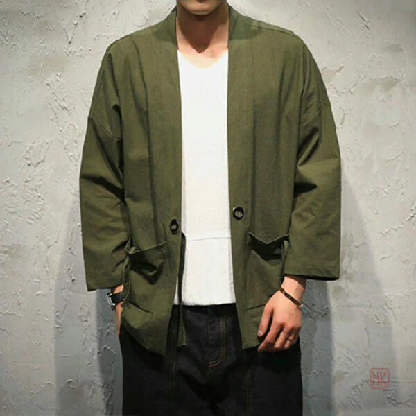 Veste kimono pour homme, couleur verte élégante